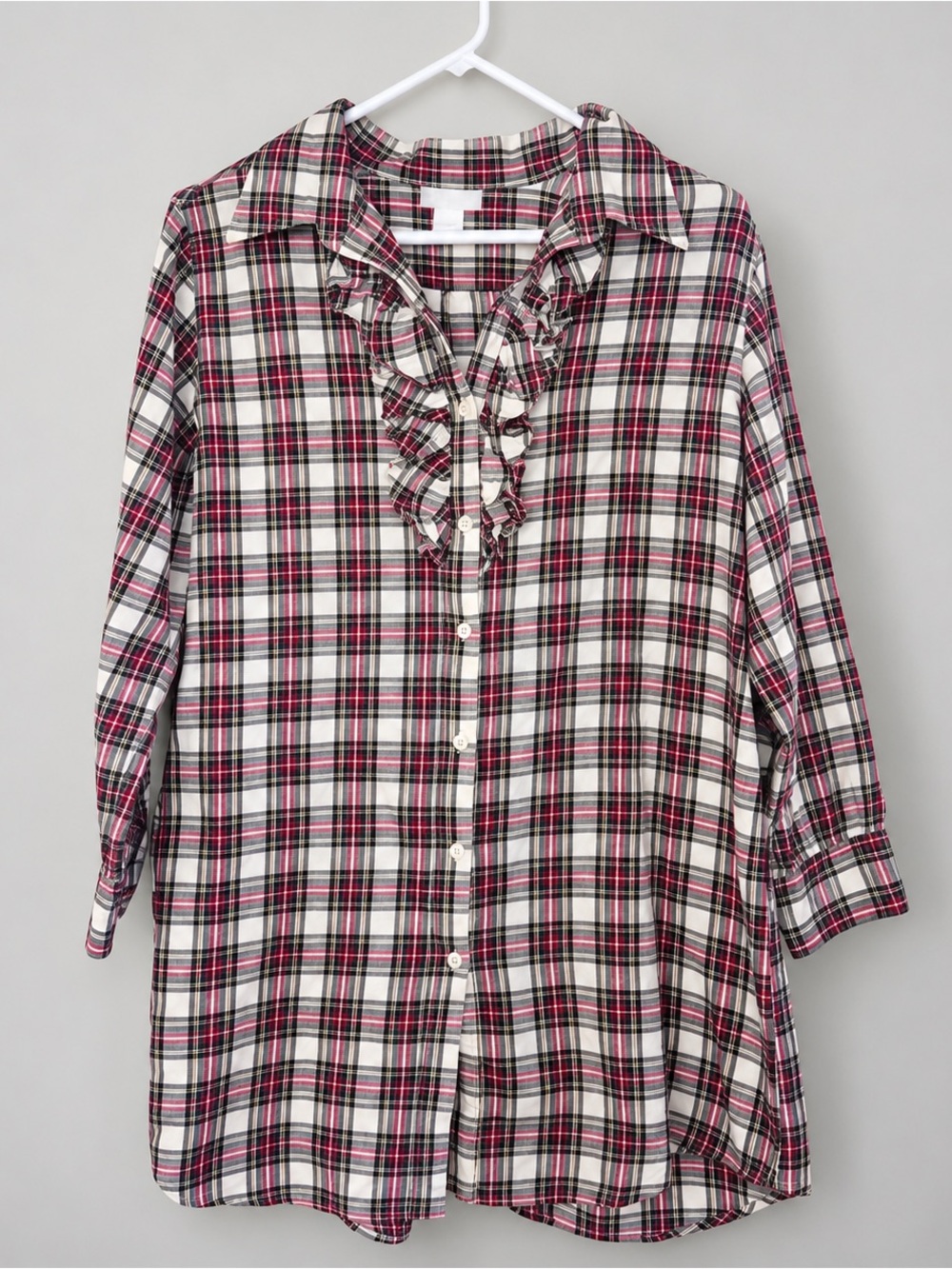 Soft Surroundings Plaid Ruffle Front Button Down Shirt Petite Small PS
